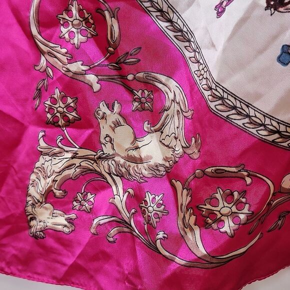 Vintage Equestrian Silk Scarf. Pink and Cream. EUC - Picture 6 of 8